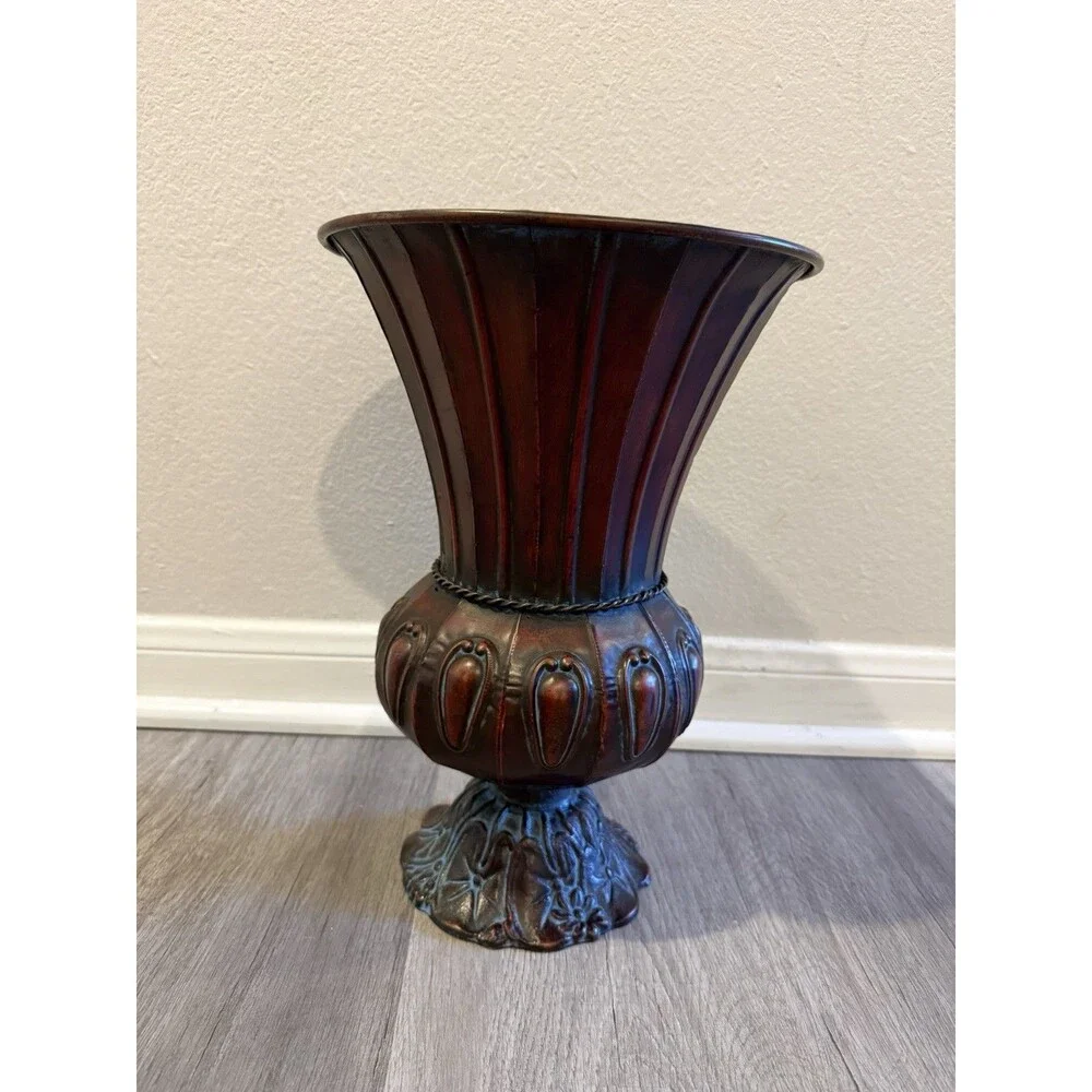 Flared Traditional Style Metal Urn Vase Metal Body Bronze Base 13” H* 9.5 W